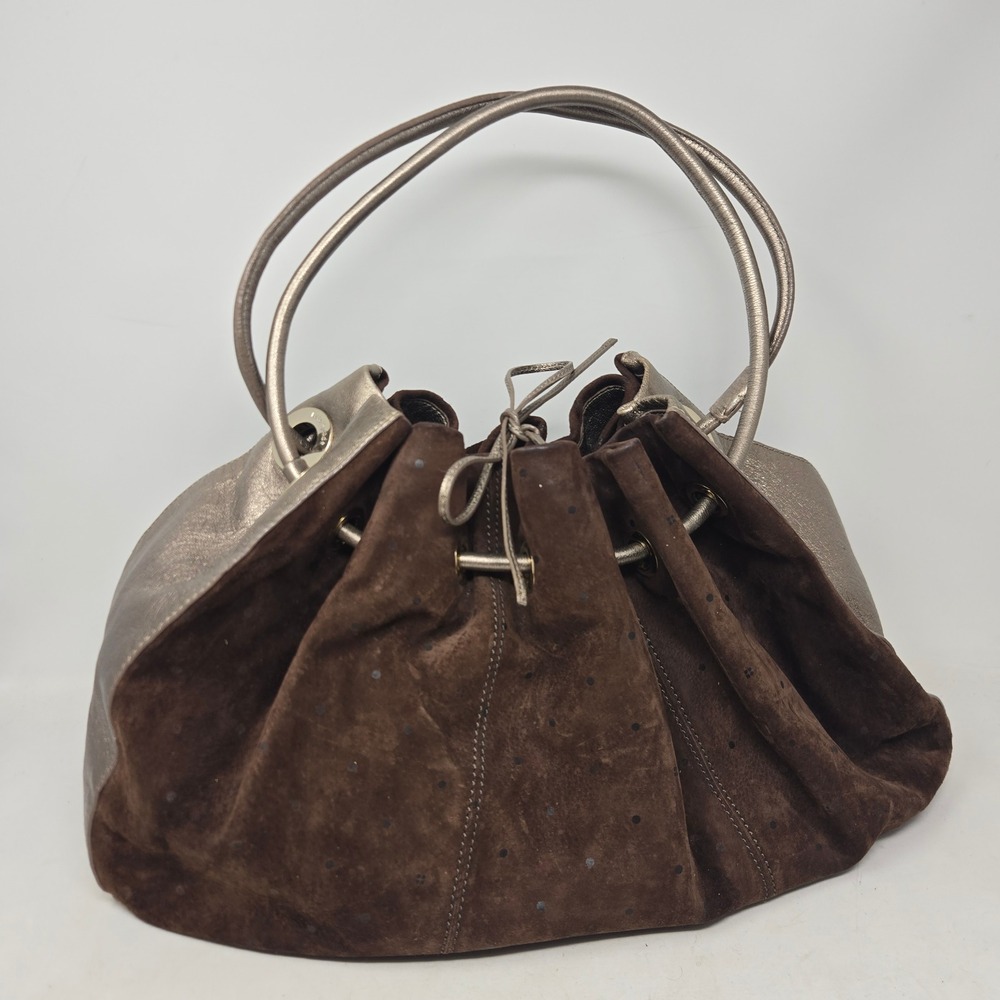 Kate Spade New York Brown Suede Metallic Leather Drawstring Hobo Shoulder Bag
